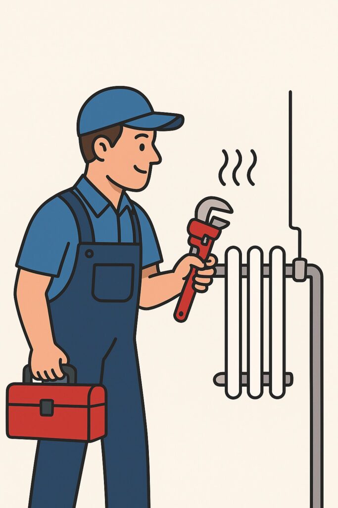 Heizungsinstallateur repariert Heizung